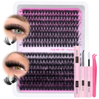 PHKERATA Fluffy Individual Eyelashes Kit 280Pcs Clusters Lashes Kit DIY Lash Extension kit Russian D Curl Lashes Individual Cluster with Lash Bond and Seal Lash Glue,Tweezers (60+80P, 10-18mm Mix)