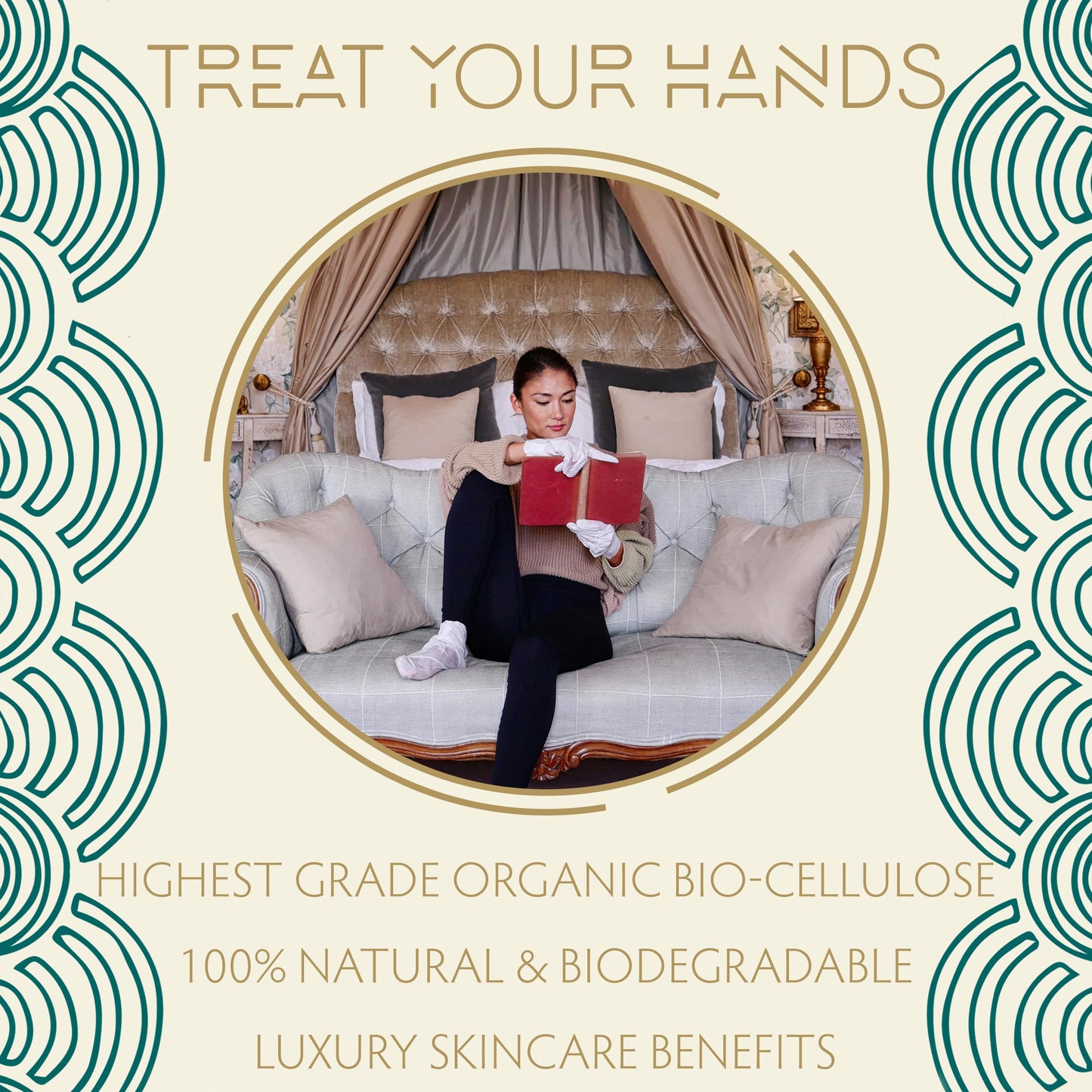 SKIMONO Skimono Hydrating Hand Mask Gloves for Dry Hands Repair (4 Pairs) - Moisturising Hand Treatment Gloves with Shea Butter, Collagen, Aloe Vera & Hyaluronic Acid - Spa Gloves for Soft, Smooth Skin