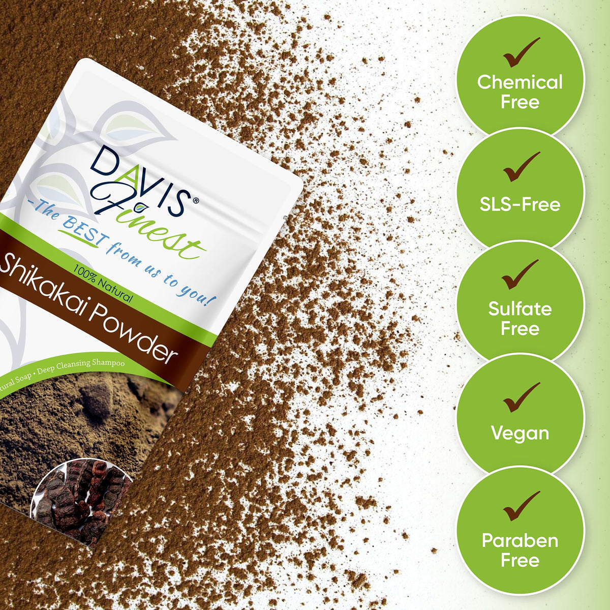 Davis Finest - Shikakai Powder 100g, SLS-free Hair Clarifying Shampoo for Growth, Hair Loss, Breakage, Frizz & Dandruff, Deep Conditioner, Natural Body Wash, Chemical Free, Vegan, Organic
