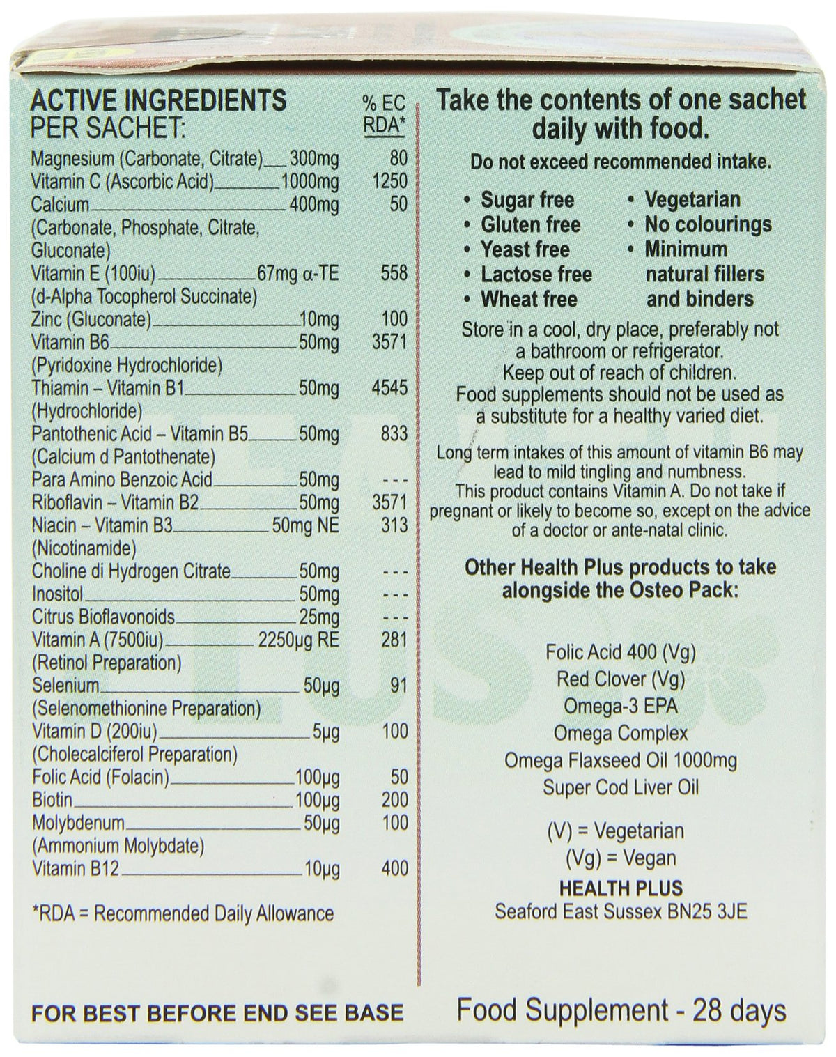 Health Plus Osteo Pack Bone Health Daily Supplement - 28 Day Supply