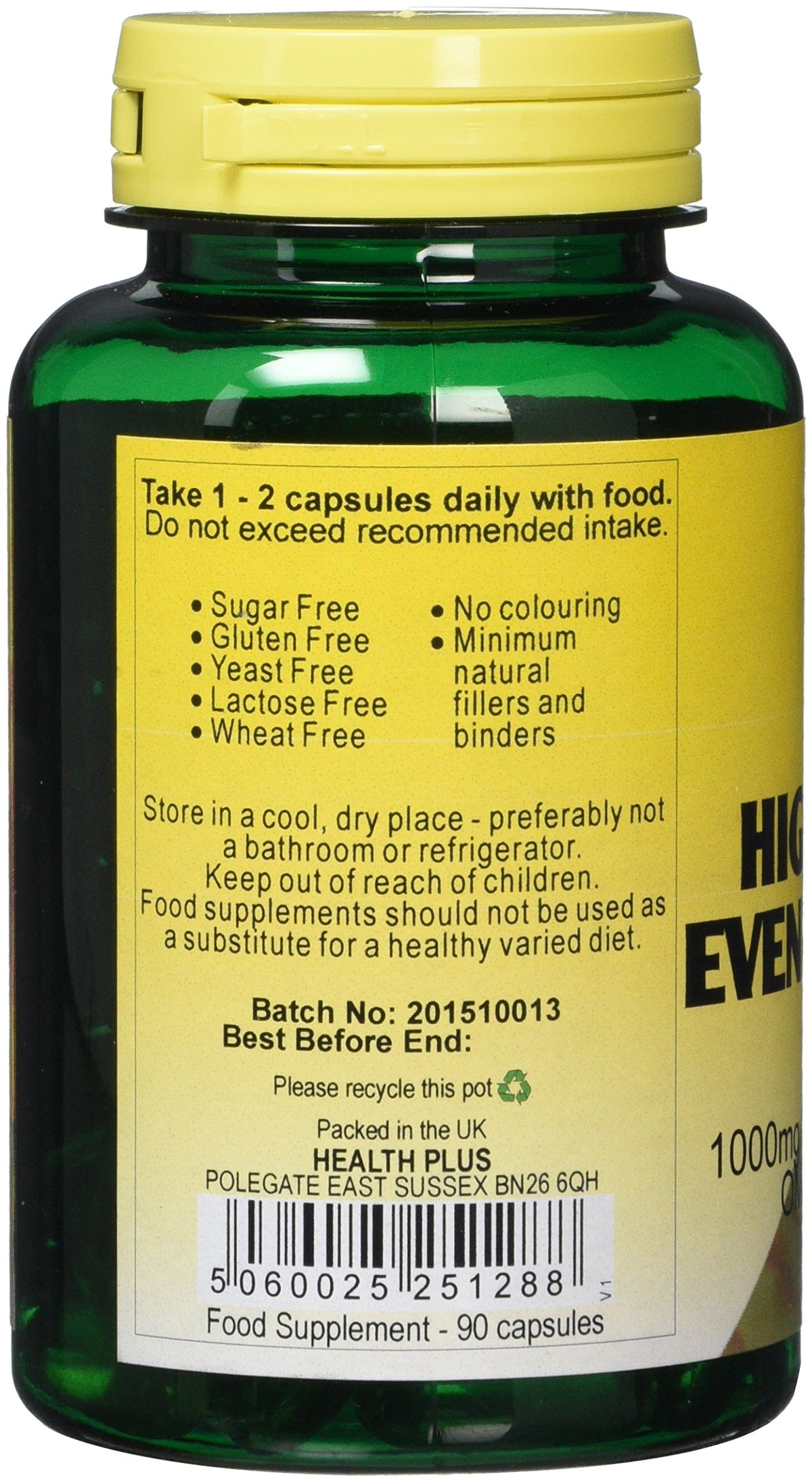 Health Plus High Strength Evening Primrose Oil 1000mg Omega-6 Supplement - 90 Capsules