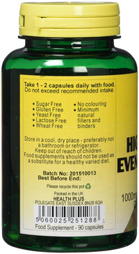 Health Plus High Strength Evening Primrose Oil 1000mg Omega-6 Supplement - 90 Capsules