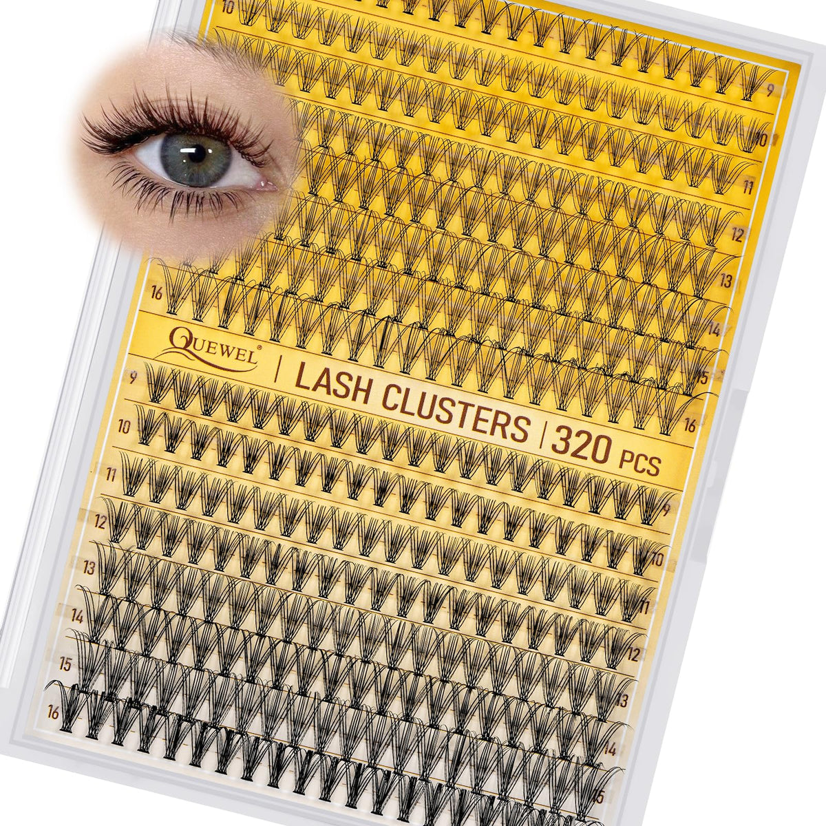 320Pcs Individual Lashes QUEWEL Cluster Lashes 10D+20D C Curl MIX9-16mm Individual Lash Extension Lash Clusters DIY Eyelash Extensions For Home Use (10D+20D C MIX9-16mm)