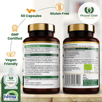 Organic High Concentration Full Spectrum KSM-66 ASHWAGANDHA with 5% Withanolides and Black Pepper, Made in Britain by Royal Oak Health, 60 Capsules