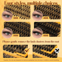 QUEWEL Cluster-Lashes-Kit, 320PCS Lash Extension Kit Mixed Length 10-16mm, Thick Eyelash Clusters with Bond And Seal and Lash Tweezers, Easy DIY at Home for Women(30+40+50+60D KIT)