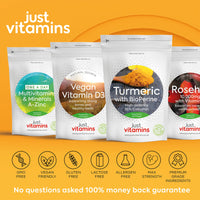 Just Vitamins High Strength Turmeric Curcumin 95% + Black Pepper Bioperine® 10,000mg Tablets x120, 4 Month Supply, Advanced Turmeric Supplement with Patented Black Pepper Extract for Max Absorption - UK Made