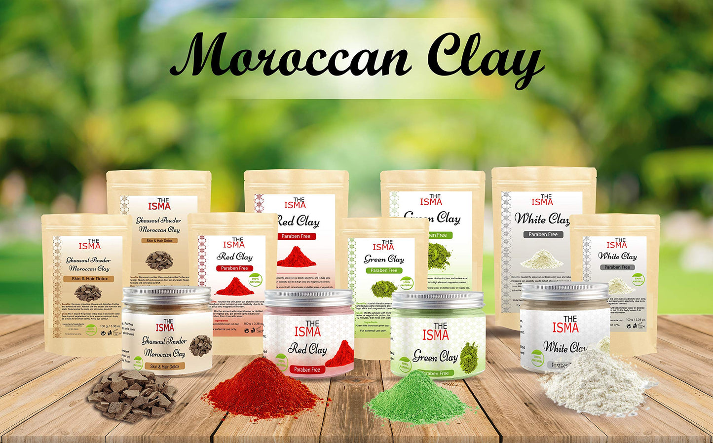 THE ISMA Moroccan Clays Ghassoul Powder, Green Clay, Red Clay and White Clay of Sizes 100g and 200g for Cleansing Facial and Hair mask (100g, Red Clay)