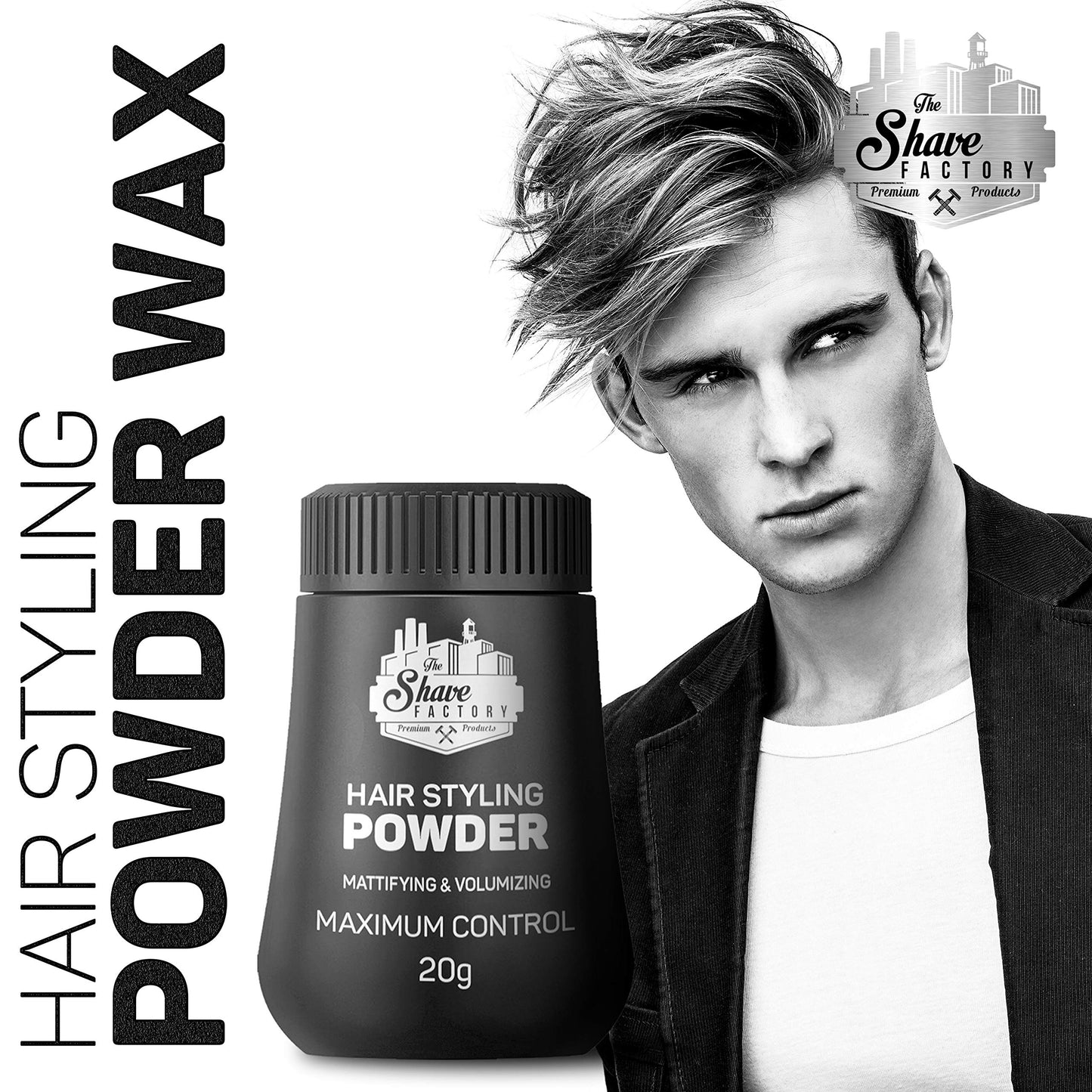 The Shave Factory Hair Styling Powder 20g Styling Powder Wax, BLACK