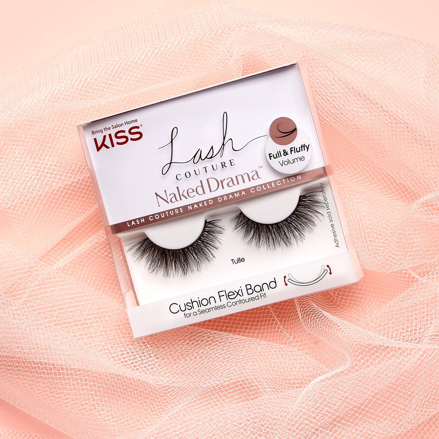 KISS Lash Couture Naked Drama Collection 1 Pair of False Lashes, Tulle, Full and Fluffy Faux Mink Fake Eyelashes with Cushion Flexi Band includes Lash Glue