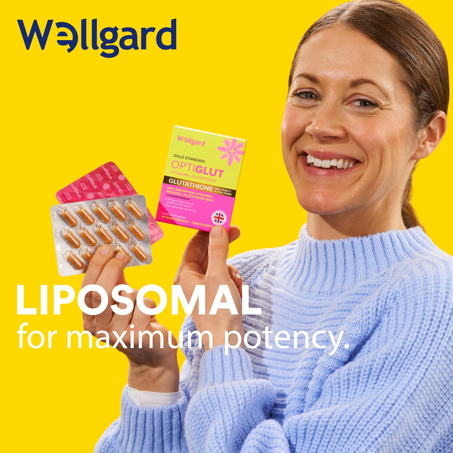 Liposomal Glutathione 200mg, Wellgard Optiglut - High Absorption Reduced L-Glutathione (GSH) - One-a-Day Vegan Capsules, 30 Capsules