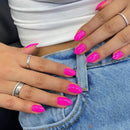 KQueenest Hot Pink Press on Nails Short Oval, Short False Nails Almond, Glossy Solid Vibrant Bright Pink Fake Nails Set, Reusable Natural Gel Stick on Nail for Women Finger Daily Wear 24 Pcs