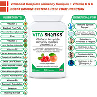 VitaBoost Complete Immunity Complex + Vitamin C & D. Fight Infection & Boost Immune Function. Anti-Viral & Anti-Bacterial. All-in-One Potent Vitamin C Formula. Essential Vitamins & Minerals