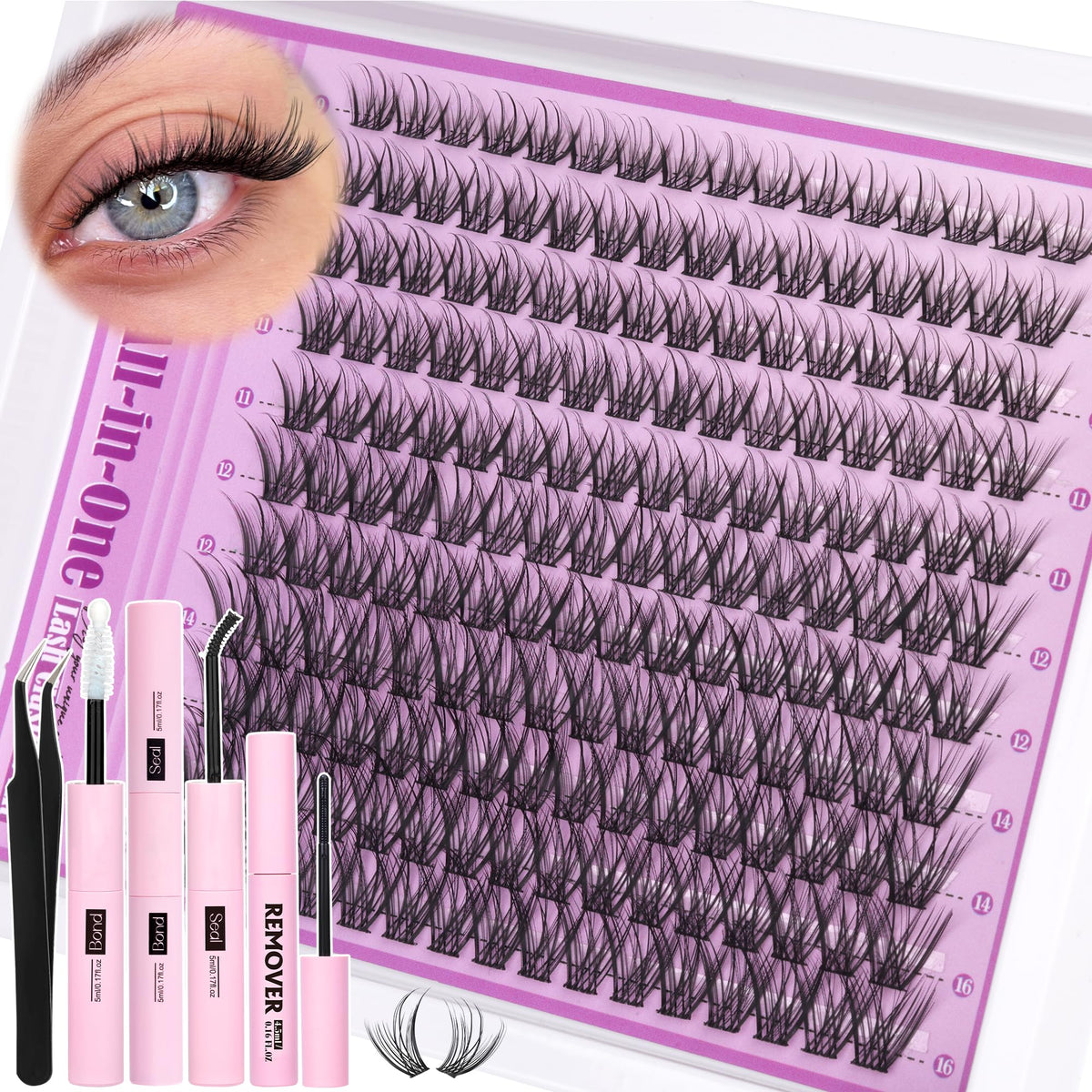 ALICE Natural Cluster Lashes Kit Wispy Eyelashes Individual Kit Cluster Eyelash Extension Kit C Curl 9-16mm Lash Extension Kit with Lash Glue Bond and Seal Lash Remover and Tweezers