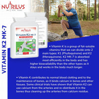 Nutrilus Vitamin K2 MK-7 120 Daily Capsules 100mcg - Highly Bioavailable - Vegan Supplement - Bone Health - Calcium Distribution