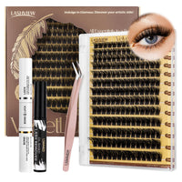 LASHVIEW DIY Eyelash Extension Kit, Fluffy Lash Extension Kit D Curl 9-18mm mix Clusters with Bond&Seal, Remover and Applicator DIY Lash Extensions for Easy at Home Application Style NM03