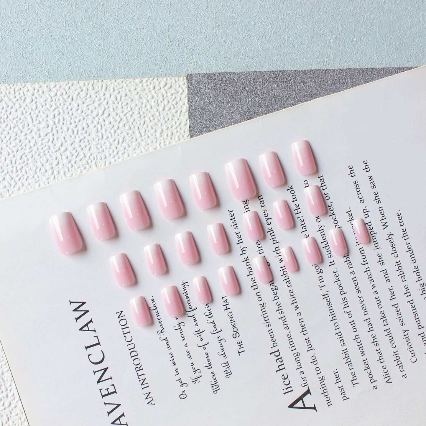 Ombre French False Nails Short Square, SXVME French Press on Nails Short Medium, Gradient Pink Fake Nails Short, Elegant Ombre Pink Nails Press on, Acrylic Stick on Nails for Women Daily Wear