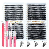 RITALASH Lash Extension Kit DIY 640pcs Lash Clusters Eyelash Extension, 10-16mm Individual Lashes Kit with Lash Bond and Seal, Lash Tweezers for Self Use (30D+40D+50D+60D KIT)