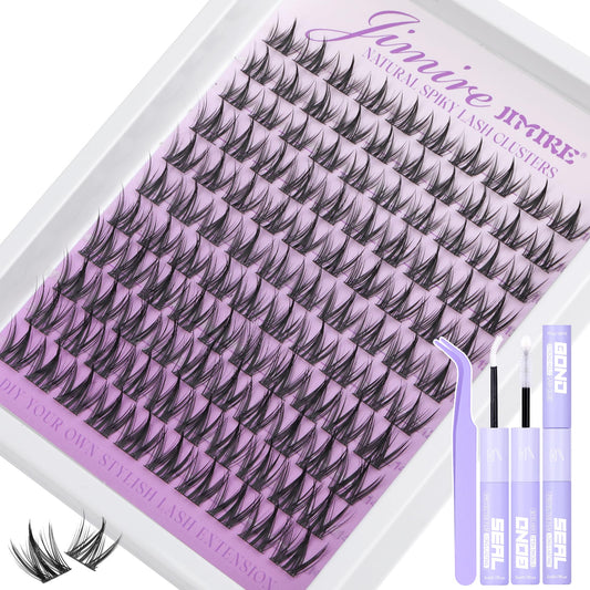 JIMIRE Manga Cluster Lashes Kit Wispy Eyelashes Individual Kit Natural Look 10-14MM Anime Lashes Individual Cluster CC Curl Lash Clusters Glue Bond and Seal DIY at Home