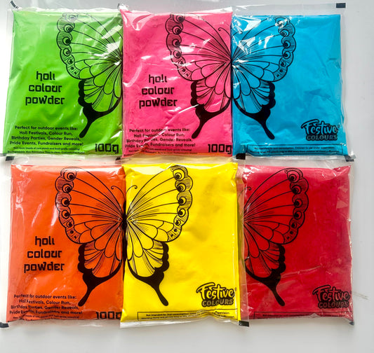 Generic 6 X100gms Holi Coloured Powder for Colour Run, Gender Reveal and Various Art