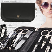 3 Swords Germany - Brand Quality 8 piece Manicure Pedicure Grooming kit Set for Daily nailcare Synthetic Leather case Black in Gift Box - Made by 3 Swords