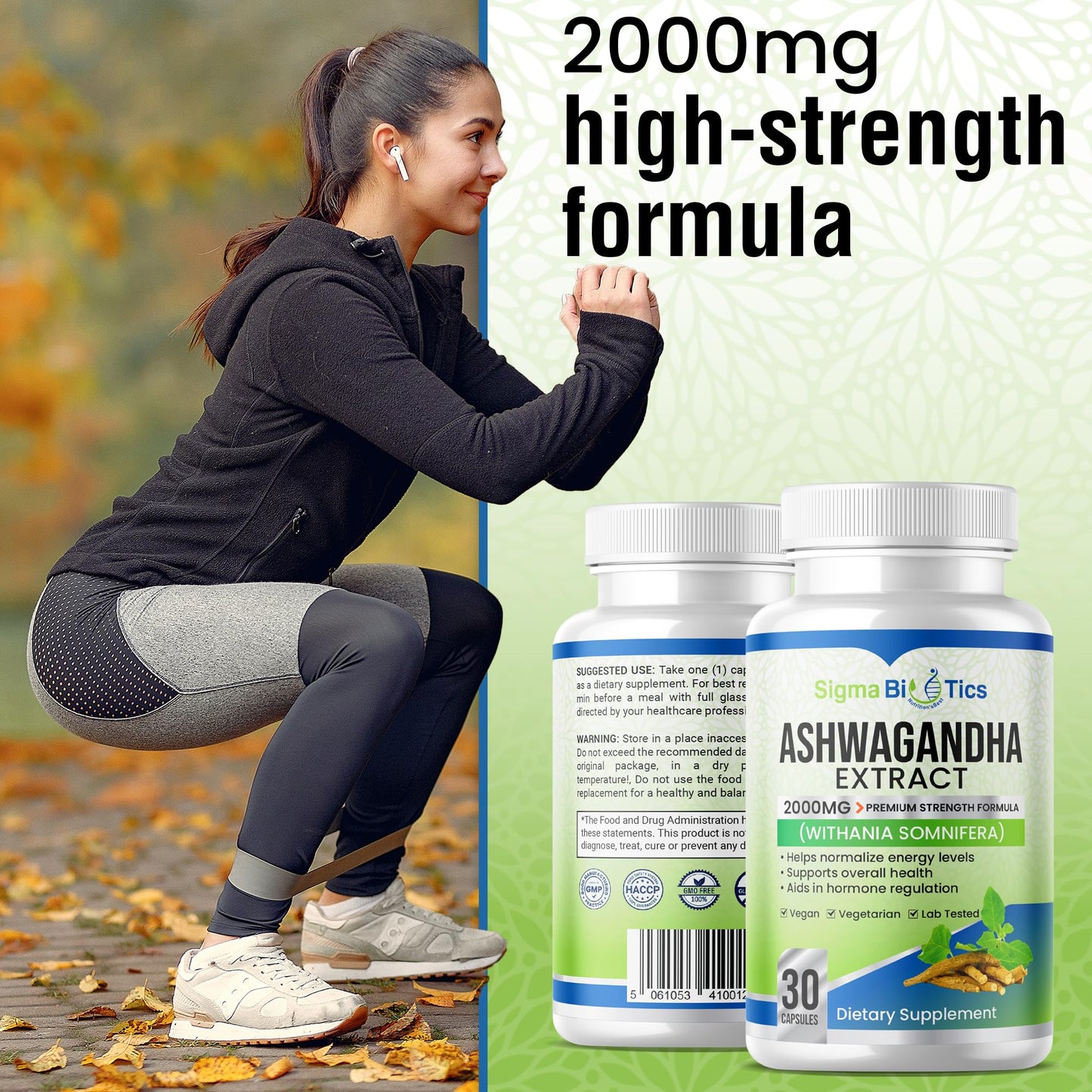 SigmaBiotics Ashwagandha Extract Tablets - Premium Strength Formula - Supports Energy, Overall Health, and Hormone Regulation - Vegan and Gluten Free - 30 Tablets