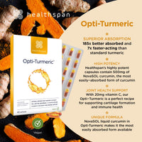 healthspan Healthspan Opti-Turmeric | High Strength 500mg Liquid Curcumin | Supports Cartilage Formation | Immune Health | 185 Times Better Absorbed & 7 Times Faster Acting Than Standard Turmeric (60 Capsules)
