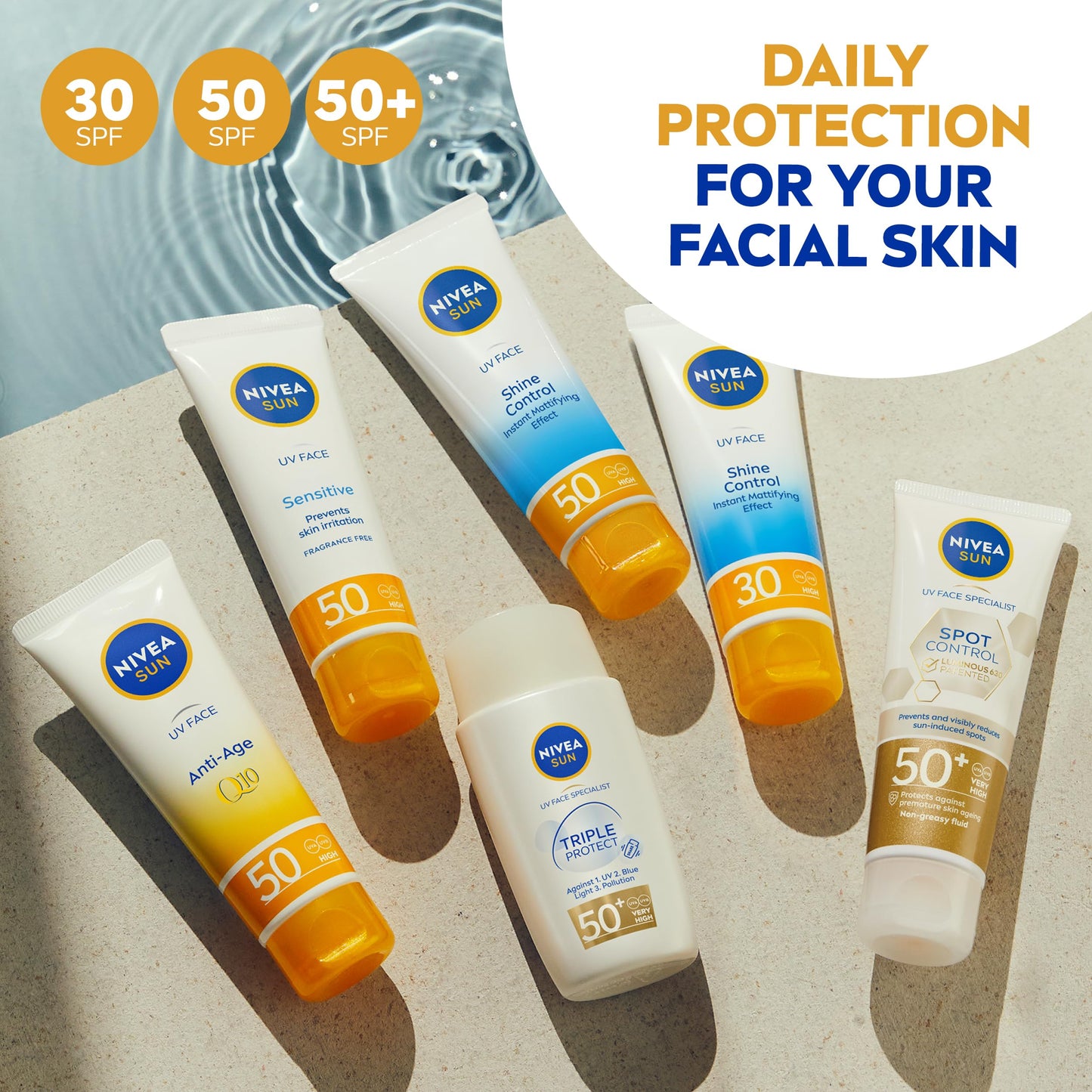 Nivea Sun NIVEA SUN Triple Protect Light Sun Fluid SPF50+ (40ml), Face Sun Cream SPF50 with Hyaluron, Protects Against UV, Blue Light and Pollution, Daily Face Sunscreen