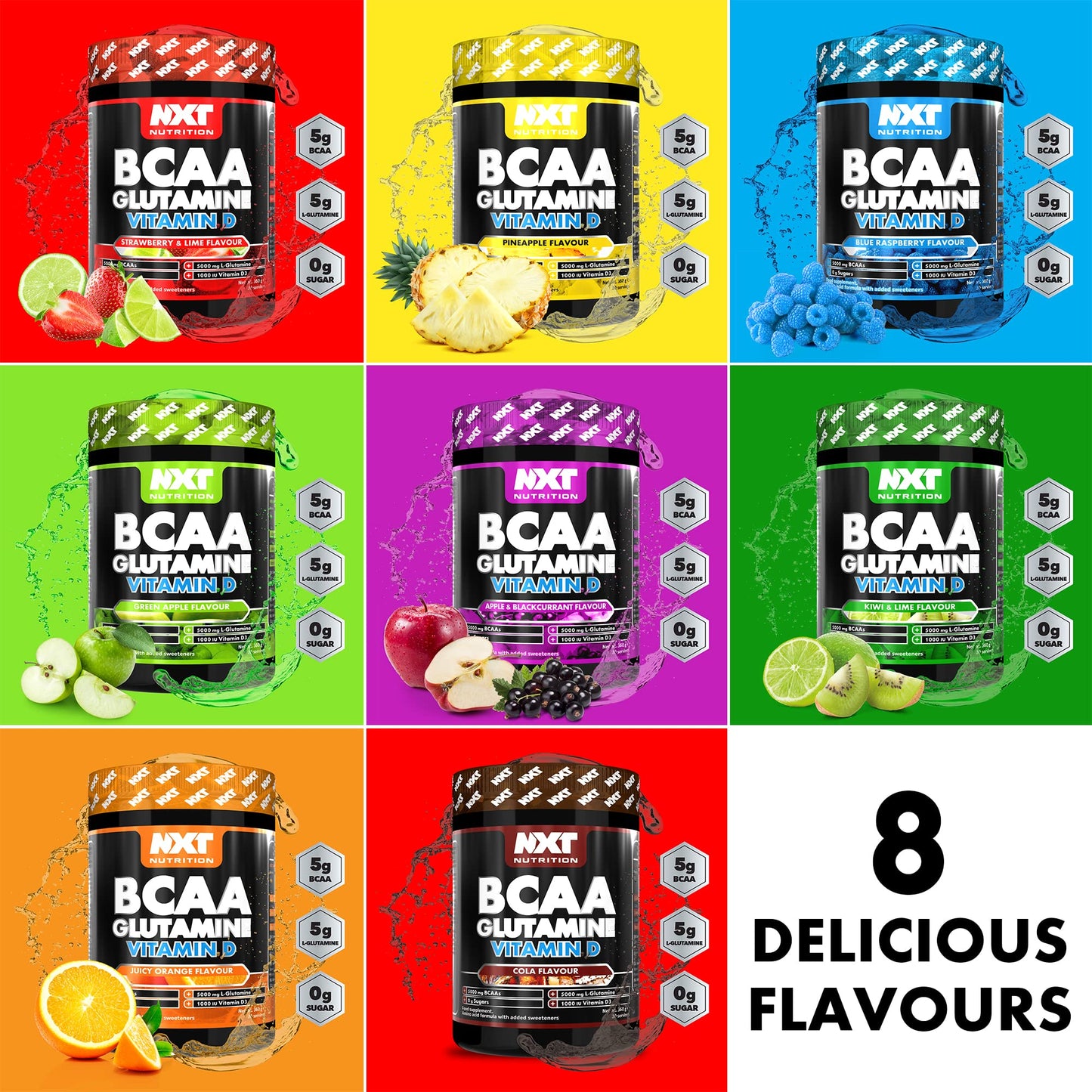 NXT Nutrition BCAA, Glutamine & Vitamin D | BCAAs Amino Acids with Vitamin D3 and L-Glutamine - for Recovery, Gut Health and Muscle Protein Synthesis | 360g - 30 Servings (Kiwi Lime)