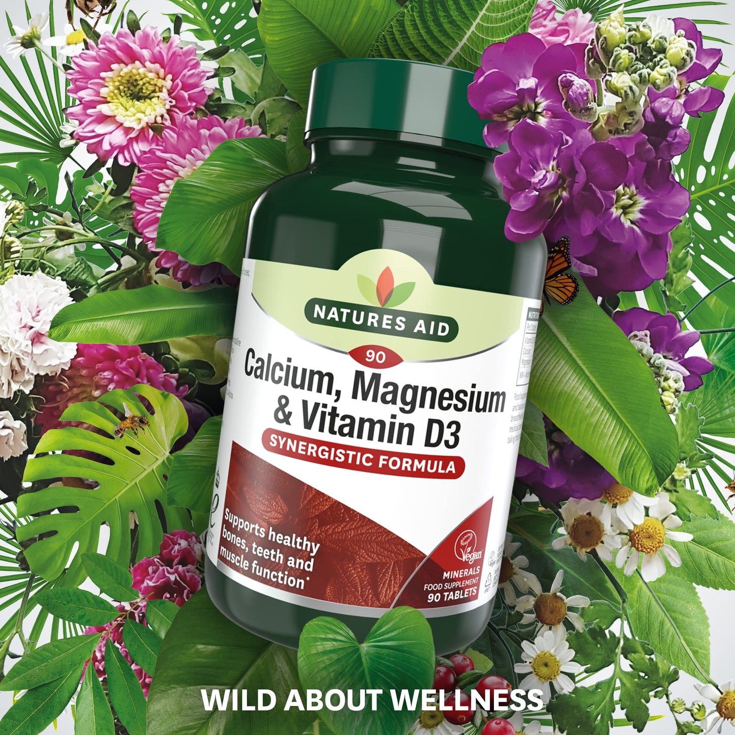 Natures Aid Calcium Magnesium and D3, Helps Maintain Normal Bones, Teeth and Muscle Function, Vegan, 90 Tablets