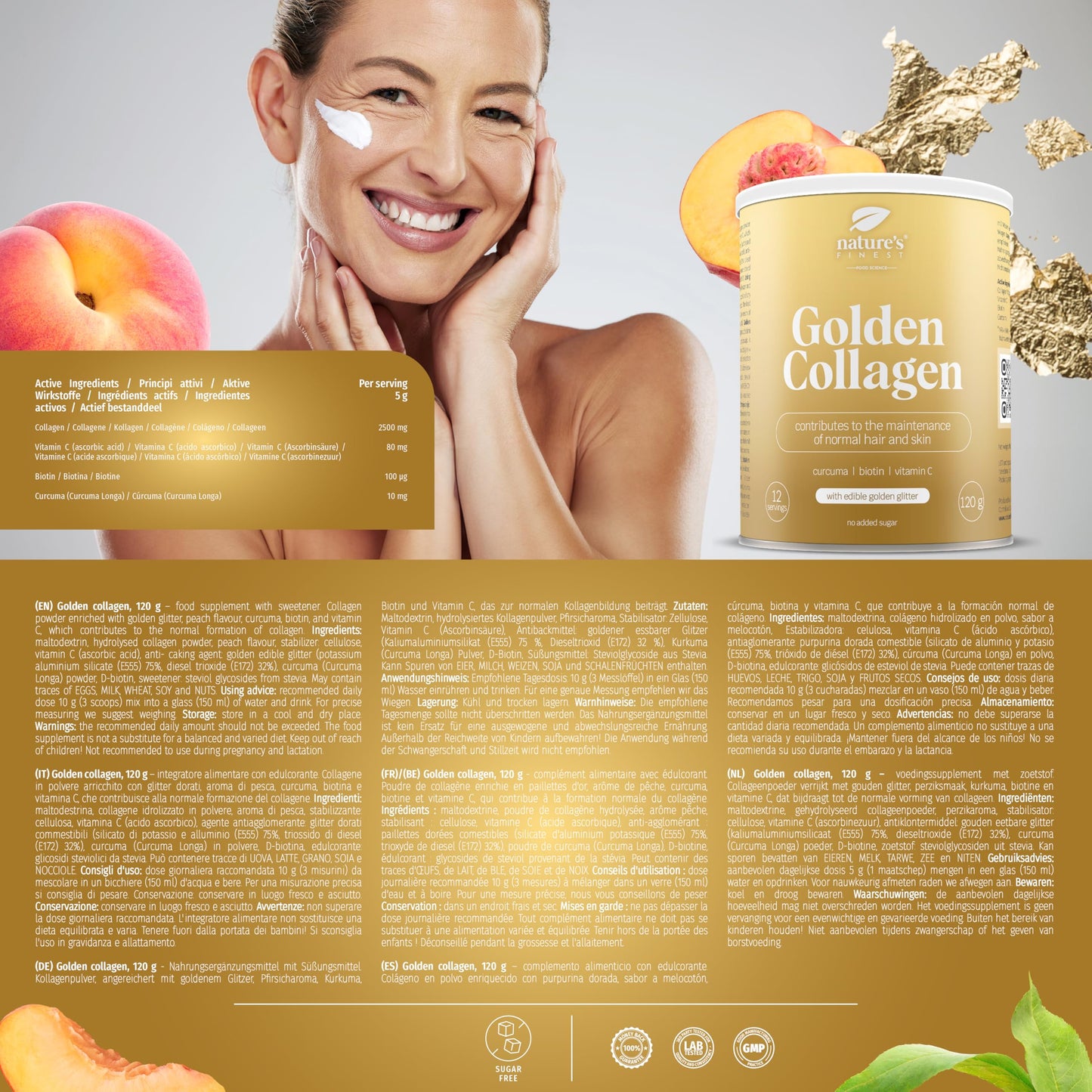 Nature's Finest by Nutrisslim Nature’s Finest by Nutrisslim Golden Collagen 120 g - Collagen Supplements for Women with Gold Glitter - High Strength Hydrolyzed Bovine Collagen Powder Type 2 with Biotin, Vitamin C and Curcuma