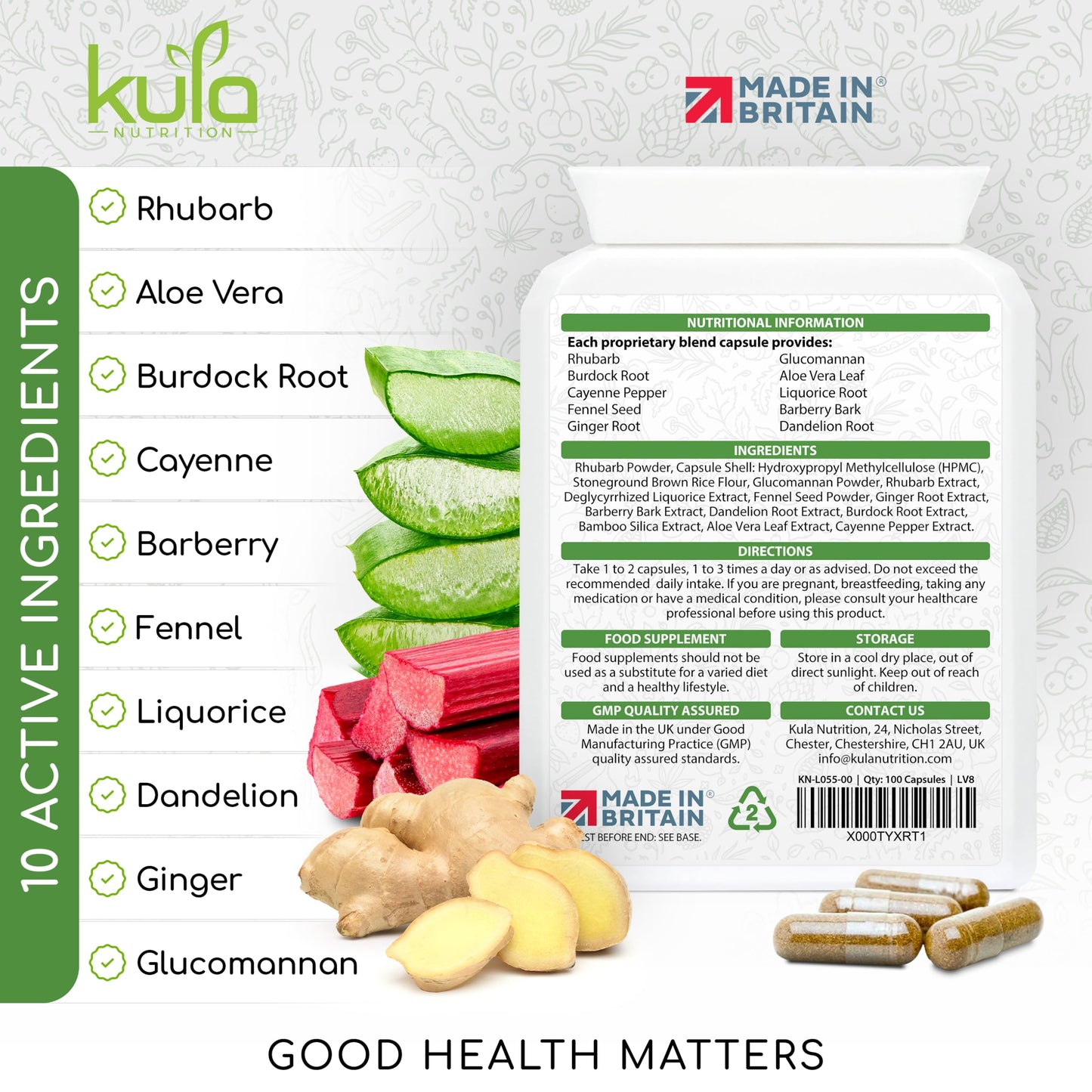Kula Nutrition ColonClear – Colon Cleanse Detox - Natural Laxative and Stool Softener for Constipation Relief for Adults – Everyday Herbal Formula with Aloe Vera and Fibre for Regular Bowel Movements - 100 Capsules
