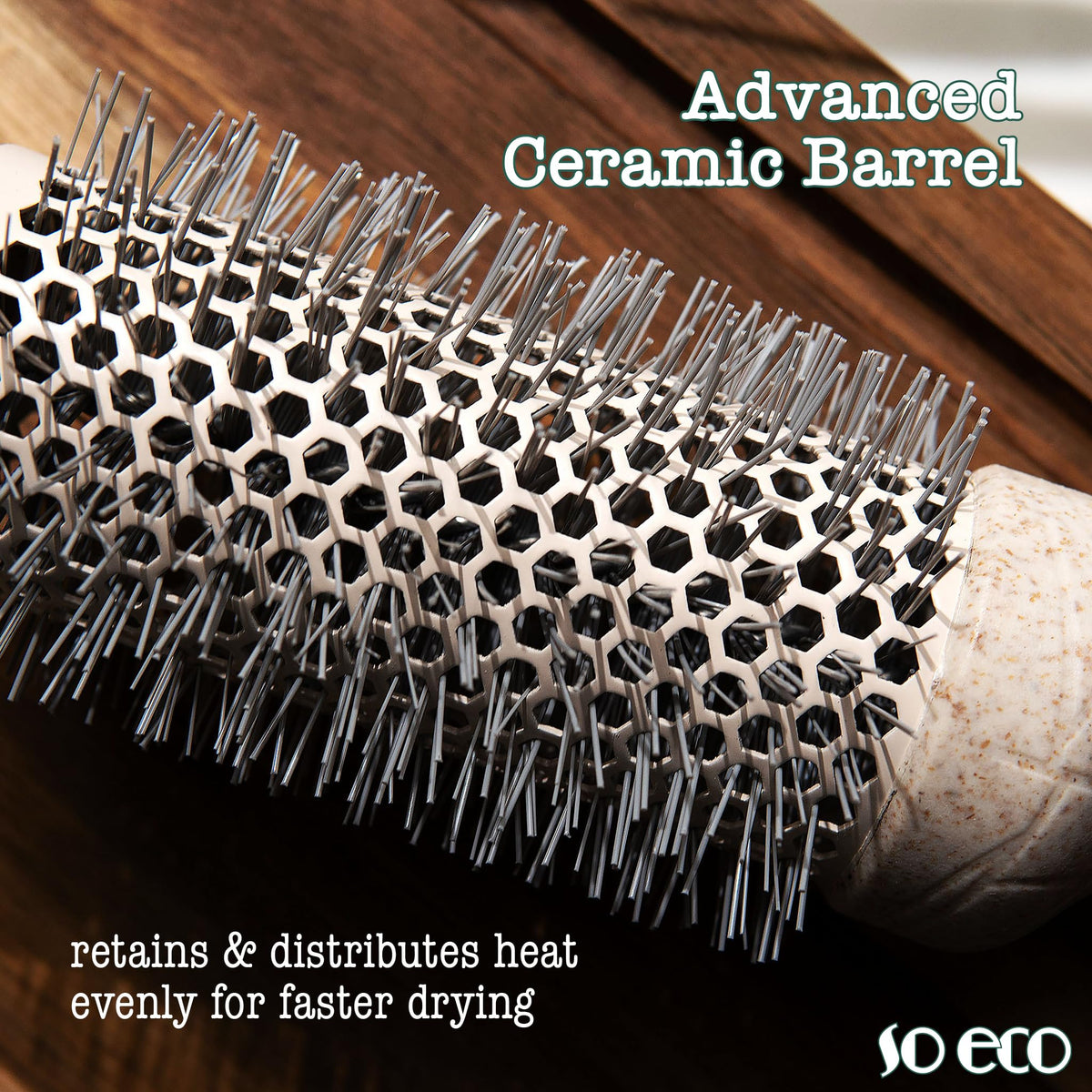 So Eco Medium 43mm Thermo Ceramic Round Brush - Hair Styling, Volumising & Curling Brush for Medium Length Hair. Sustainable Bioplastic Handle & Pins Made from Recycled Plastics