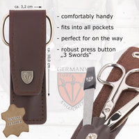 3 Swords Germany - brand quality 3 piece manicure pedicure grooming kit set for professional finger & toe nail care scissors file genuine leather case in gift box, Made by 3 Swords (005243)