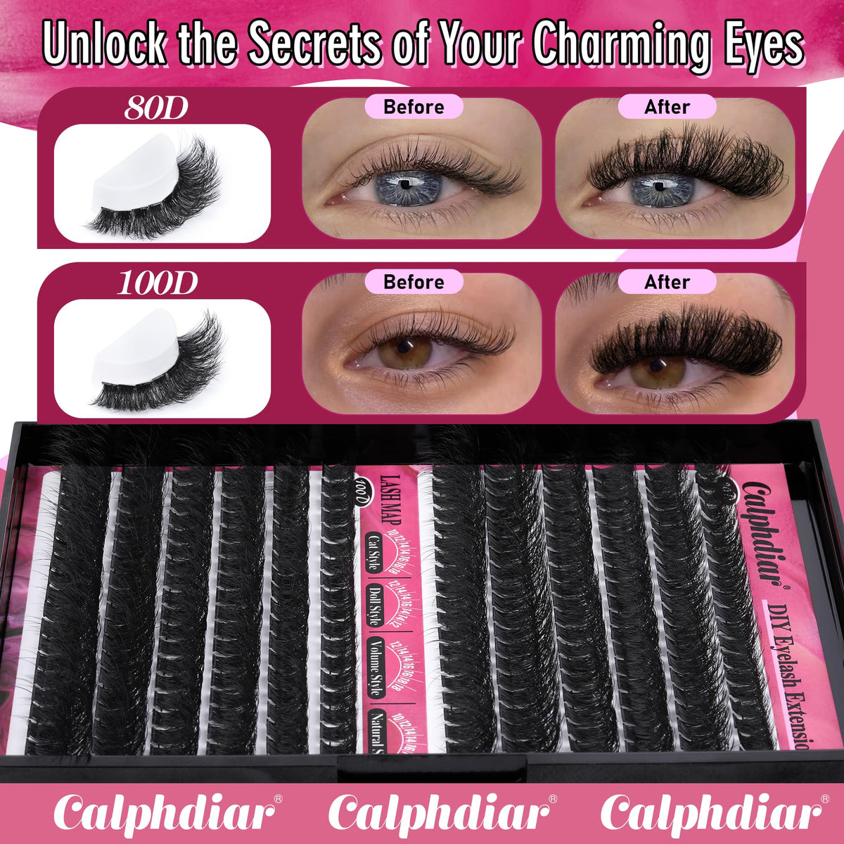 calphdiar Calphdiar Fluffy Individual Eyelashes 80D+100D Thick Cluster Lashes Wispy Lashes Individual Cluster D Curl Lash Clusters 10-18mm Russian Eyelash Clusters 234pcs Dramatic DIY Lash Extensions at Home