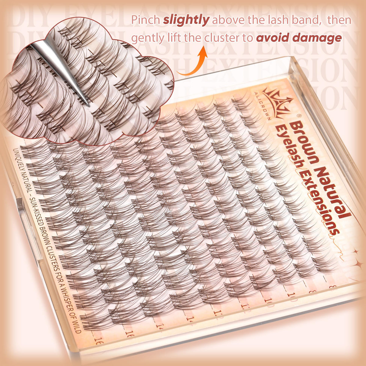 ALICROWN HAIR Brown Lash Clusters Natural Eyelash Clusters Wispy Individual Lash Extensions Brown Eyelash Extensions with Clear Bands Short DIY Eyelash Extensions at Home 100Pcs 8mm-16mm