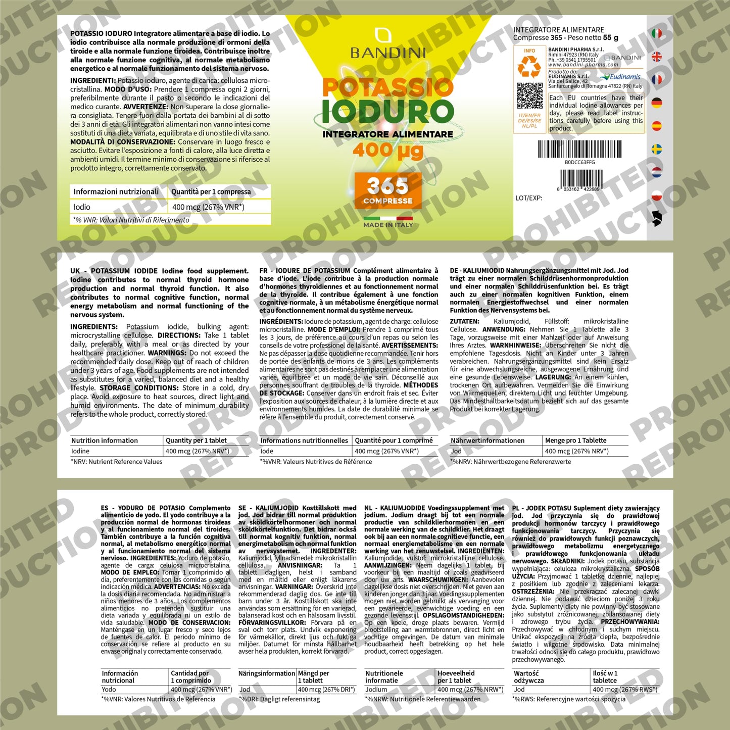 Bandini® Iodine 400mcg | 365 Vegan Tablets | 1+ Year Supply | High Strength Potassium Iodide Supplement 400µg pro Tablet | High Potency Pure Iodine Easy-Swallow Micro-Tablets | Non-GMO & Gluten Free