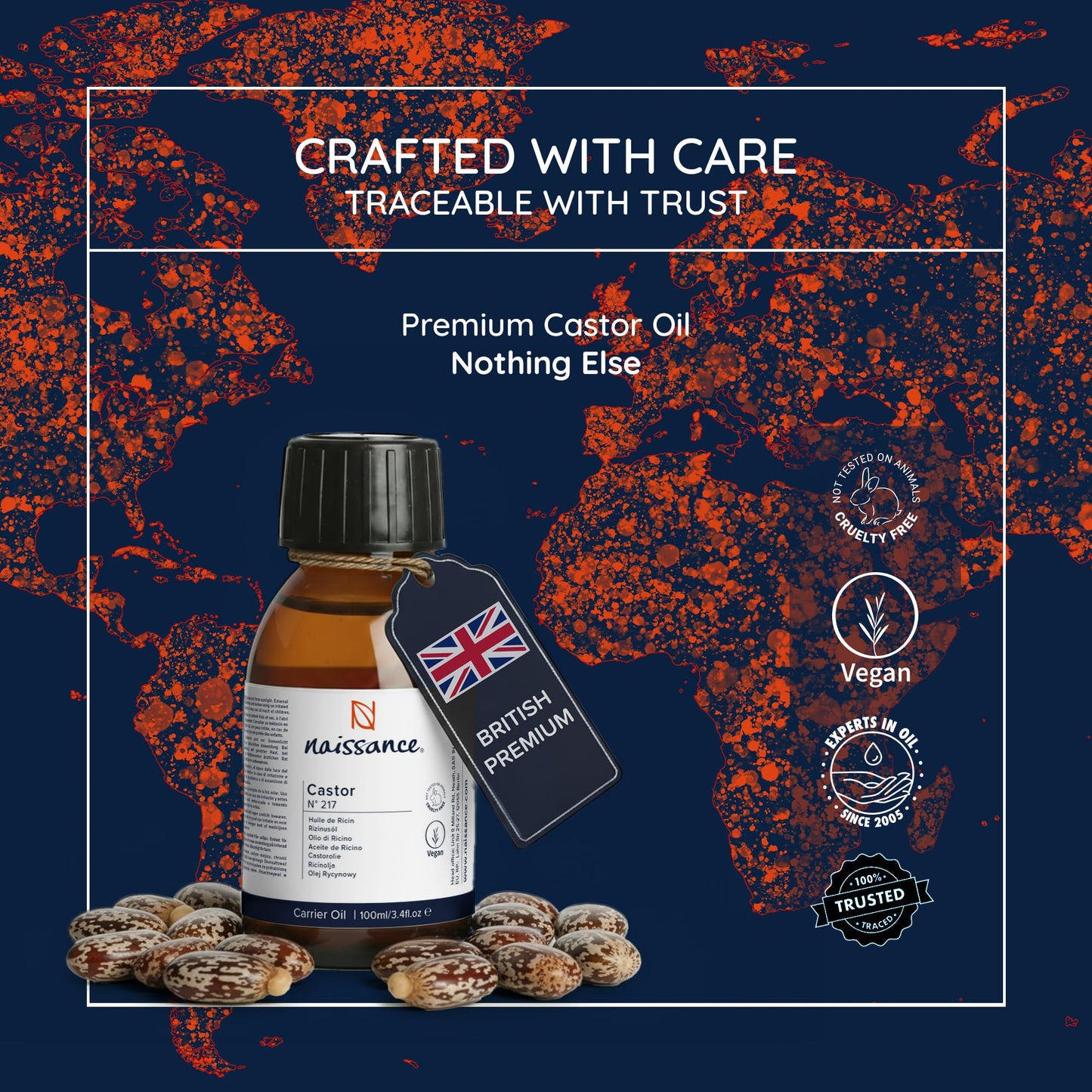 Naissance Castor Oil Cold Pressed (No. 217) - 100ml - for Skin, Hair Growth, Mask, Wrap Kit, Eyelashes, Eyebrows, Beard