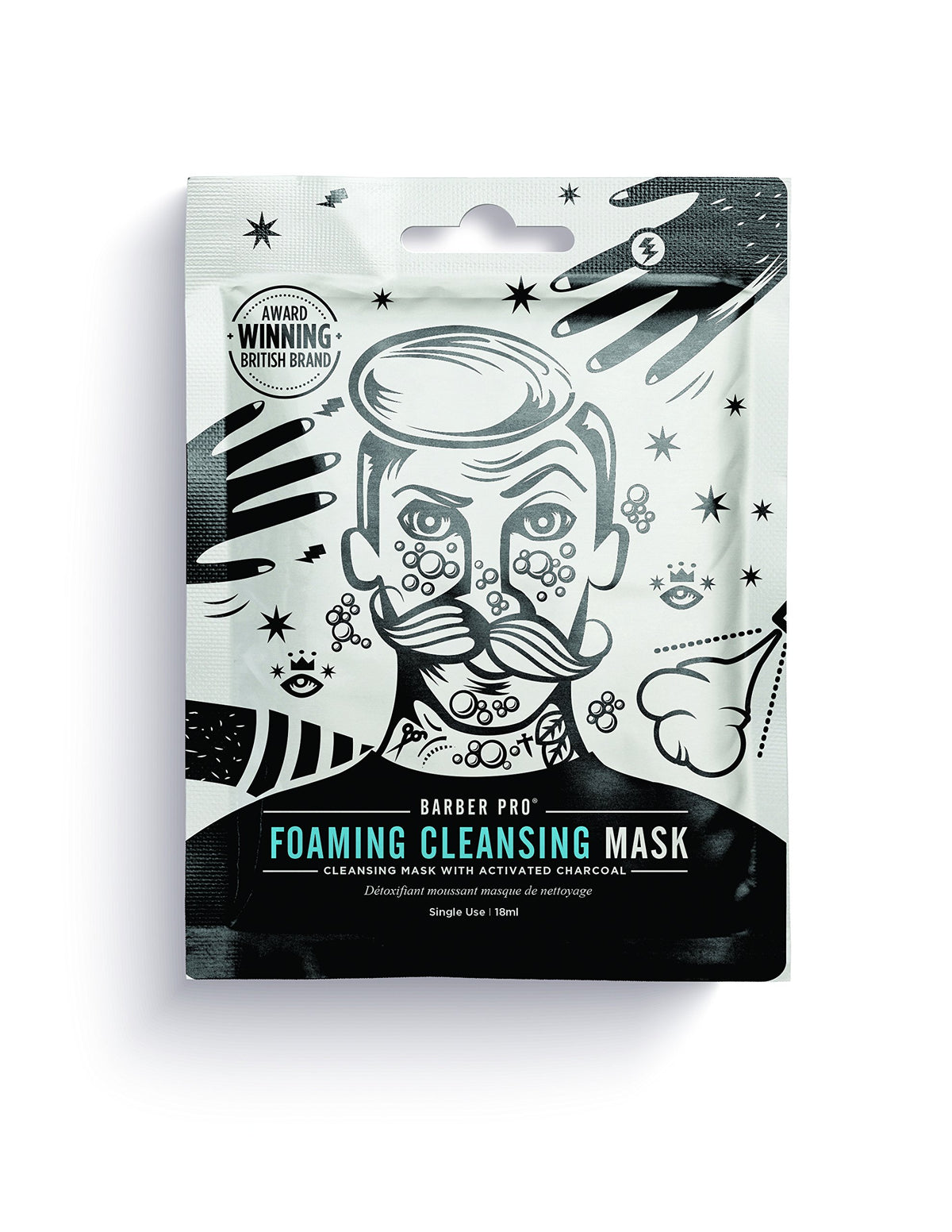 BARBER PRO FOAMING CLEANSING MASK cleansing mask for men with activated charcoal