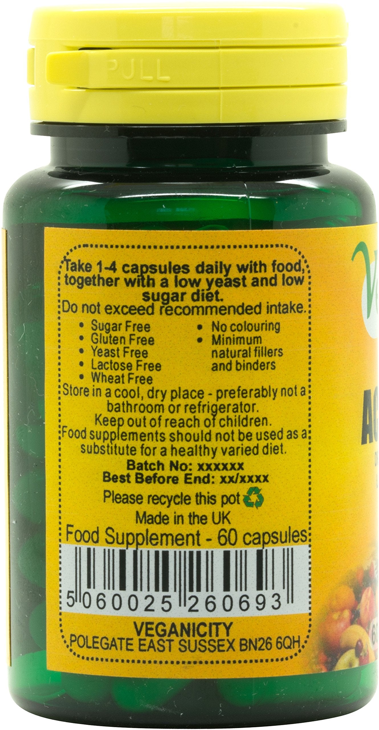 Veganicity Acidophilus Probiotic : Digestive Health Supplement : 60 Vegan Capsules, in a Planet-Friendly 99% Recycled Pot