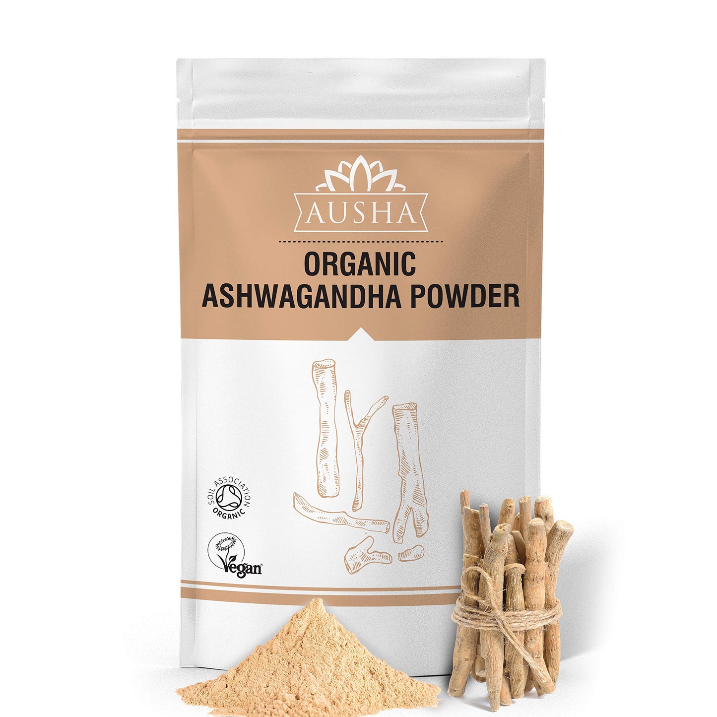 AUSHA Ausha Organic Ashwagandha Powder 500g | Anxiety,Stress & Fatigue Relief, Sleep Aid, Energy Increase,Overall Wellness | Premium Quality