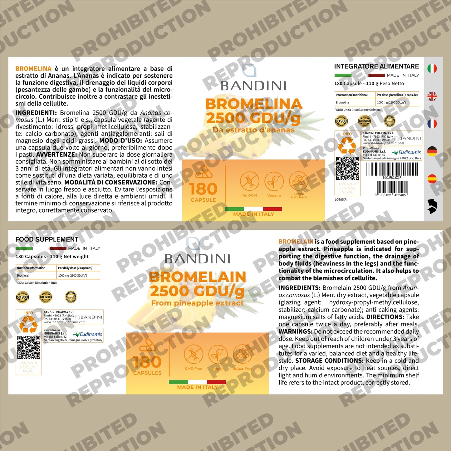 BANDINI Bandini® Bromelain 1000mg High Strength 10.000 (F.I.P) | 180 Capsules from Pineapple Extract | Pure Digestive Natural Enzyme Supplement for Inflammation, Swelling and Digestion | Vegan | No Additives