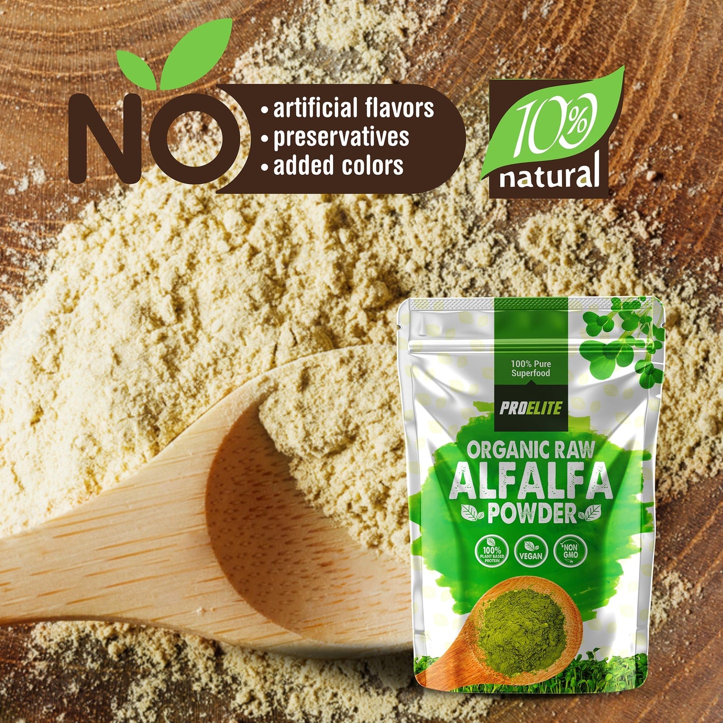 Organic Alfalfa Powder 500g Support Energy and Stress, Vegan Keto Green Superfood Supergreen Raw Natural Alfalfa Powder Juice Shots PROELITE
