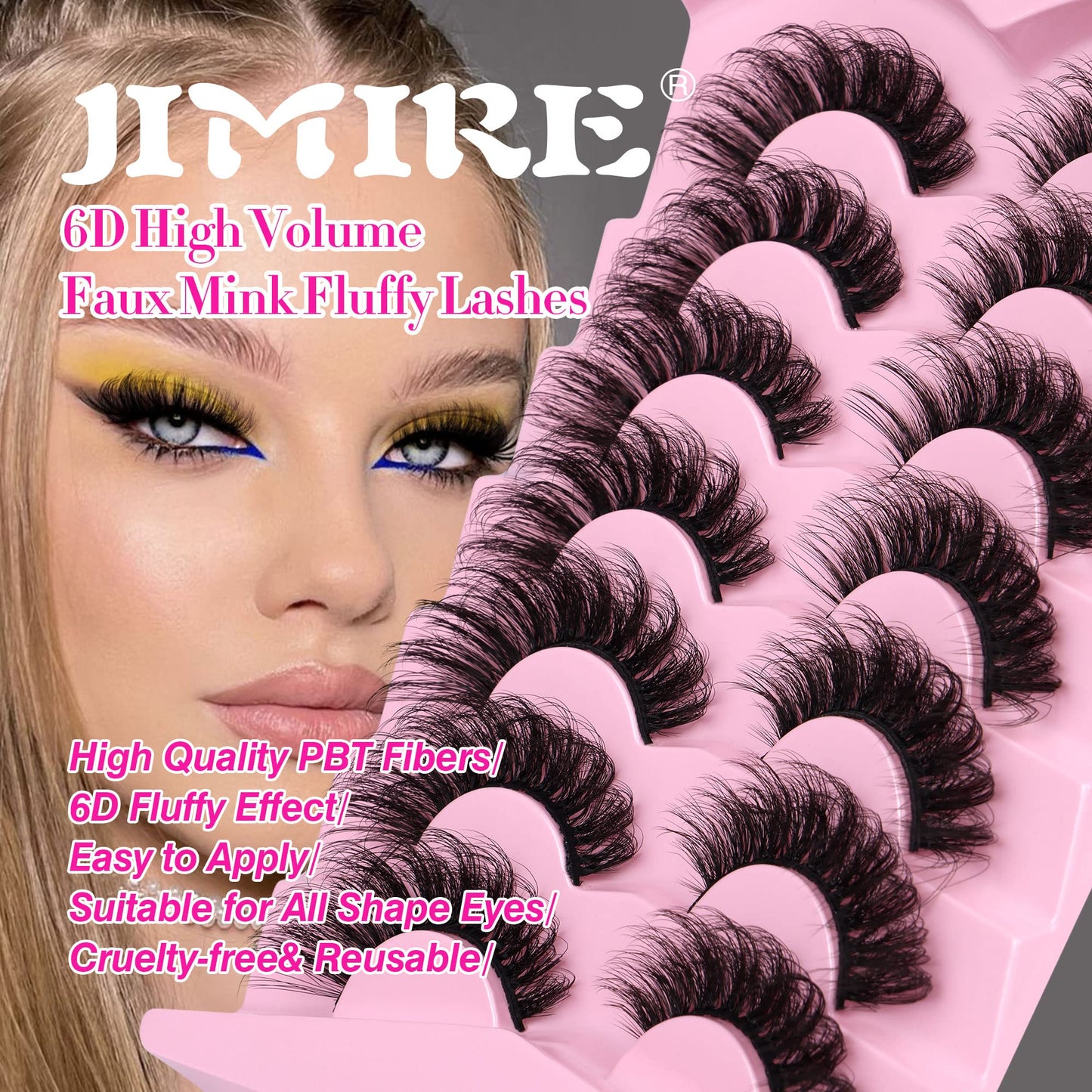 JIMIRE Eyelahes D Curl Faux Mink Lashes Fluffy Cat Eye 20MM Dramatic False Eyelashes Look Like Eyelash Extensions Cat Eye Lashes Wispy Full Eyelashes 7 Pairs Pack