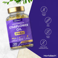 Starflower Oil Capsules 2164mg | Borage Oil Capsules | GLA and Vitamin B6 | 120 Softgels | by Horbaach