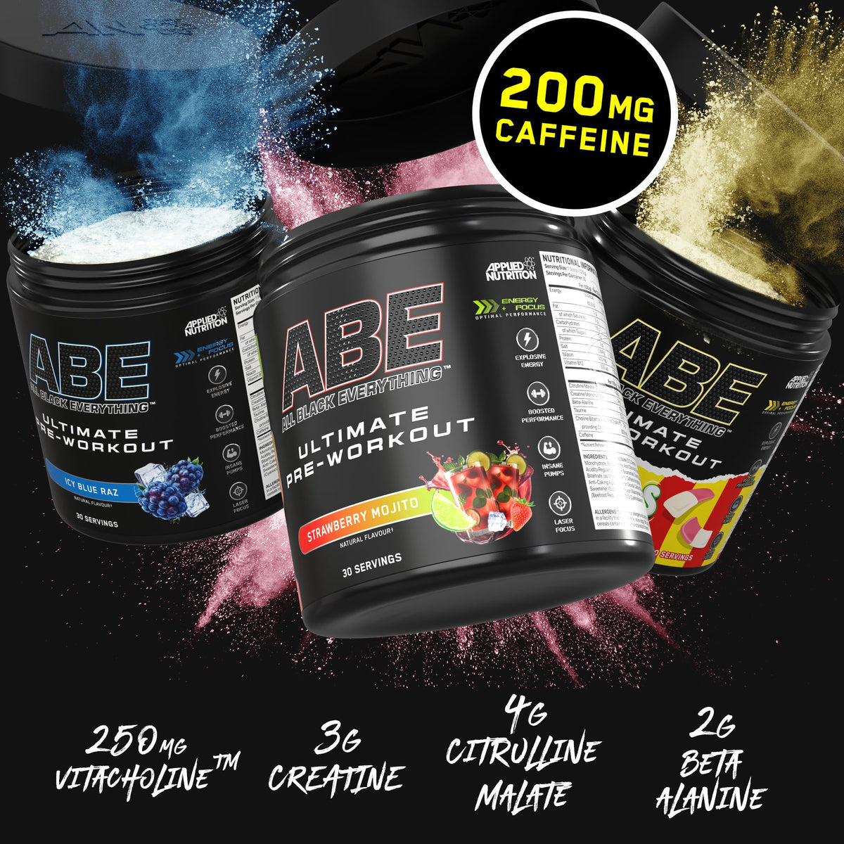 Applied Nutrition Bundle ABE Pre Workout 375g + 700ml Protein Shaker | All Black Everything Pre Workout Powder, Energy & Physical Performance with Creatine, Beta Alanine (Strawberry & Mojito)