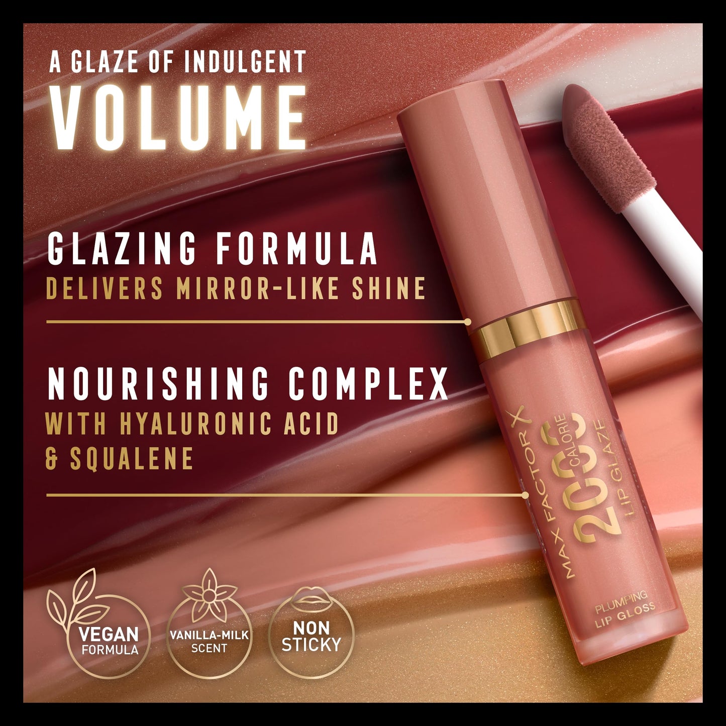 Max Factor 2000 Calorie Lip Glaze Honey Crème, Full Shine Lip Gloss, Nourishing with Hyaluronic Acid & Squalane, Instant Plump, Maximum Comfort, Non-Sticky, Vanilla-Milk Scent, Fuller Looking Lips