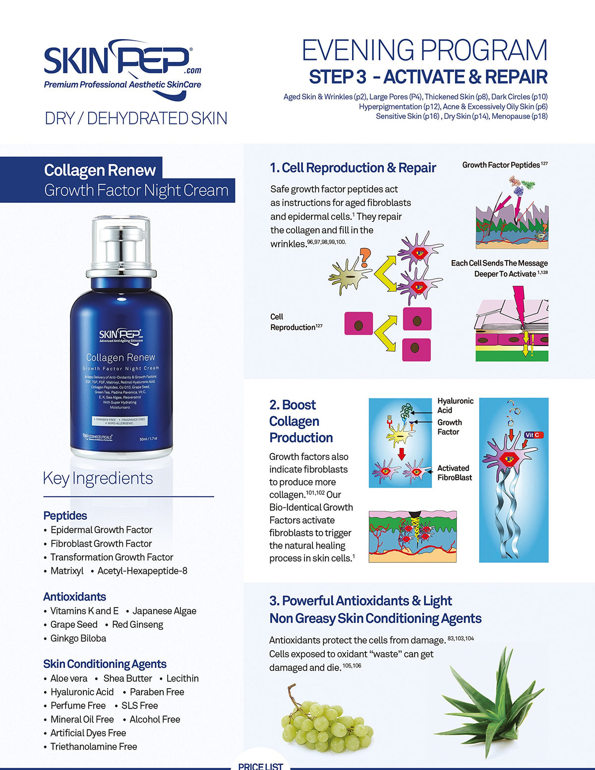 SkinPep Collagen Renew - Growth Factor Night Cream - Super Hydrating Moisturisers + Retinol + Hyaluronic Acid + Vitamin C +Collagen Peptides - SkinPep Best Choice For Premium Quality Night Cream (14ml)