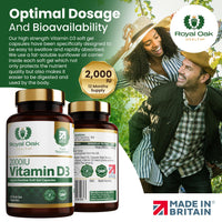 Royal Oak Health Vitamin D3 2000iu (Cholecalciferol) x360 Soft Gel Capsules / 12 Month Supply - High Strength Easy to Swallow Vitamin D Tablet Alternative Supplement for Immune, Muscle, Bones & Teeth
