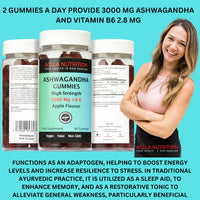 Ashwagandha Gummies 3000Mg & B6 2.8MG High-Strength Botanical Extract I Natural Apple Flavor I Stress Reduction, Supporting Psychological Function&Sleep.One-Month Supply by Aclla Nutrition.