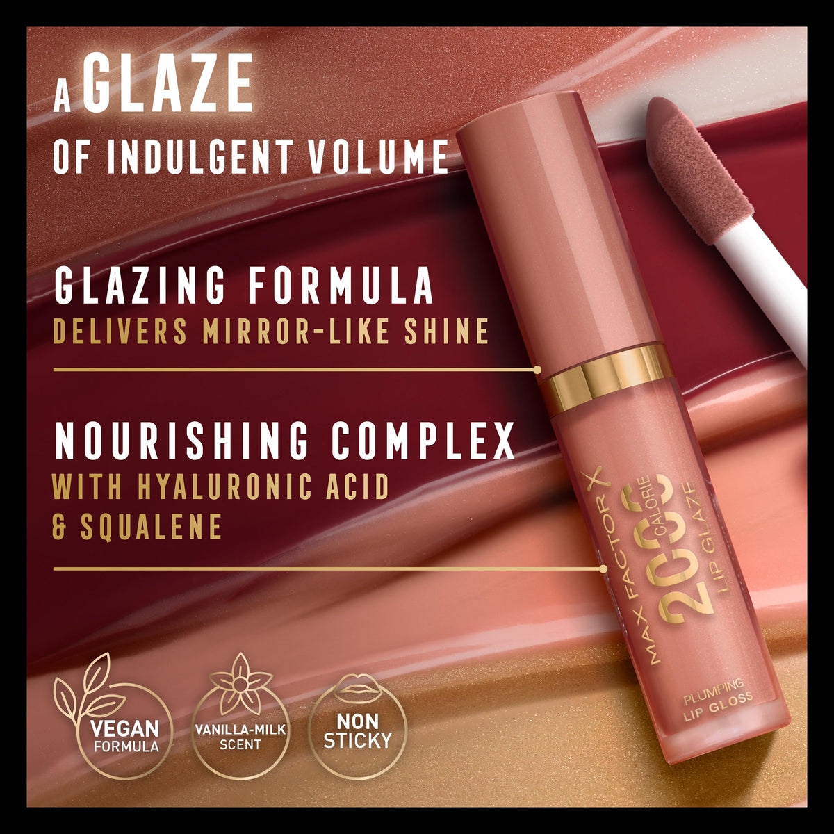 Max Factor 2000 Calorie Lip Glaze Pink Fizz, Full Shine Lip Gloss, Nourishing with Hyaluronic Acid & Squalane, Instant Plump, Non-Sticky, Vanilla-Milk Scent, Fuller Looking Lips